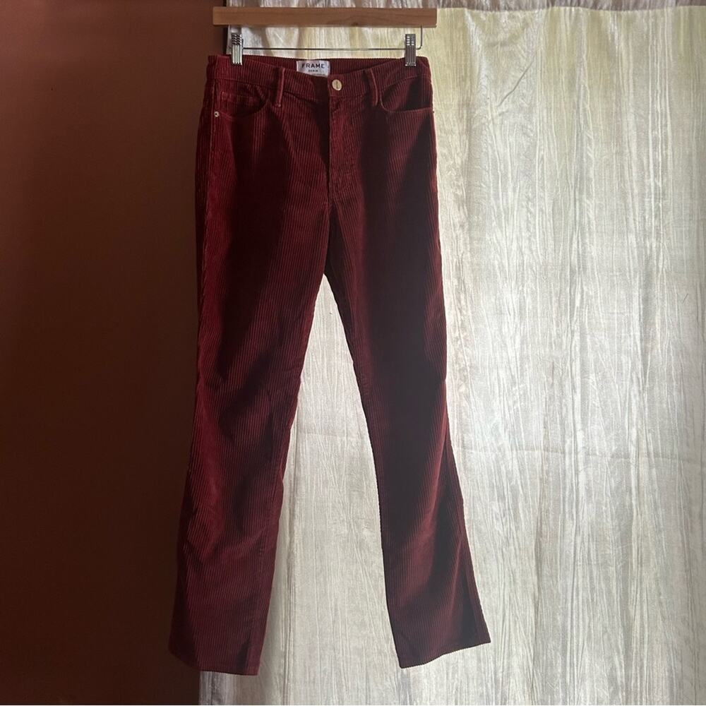 FRAME Denim Corduroy Pants Le High Straight Ribbed Leg Burgundy Red Rust Size 27